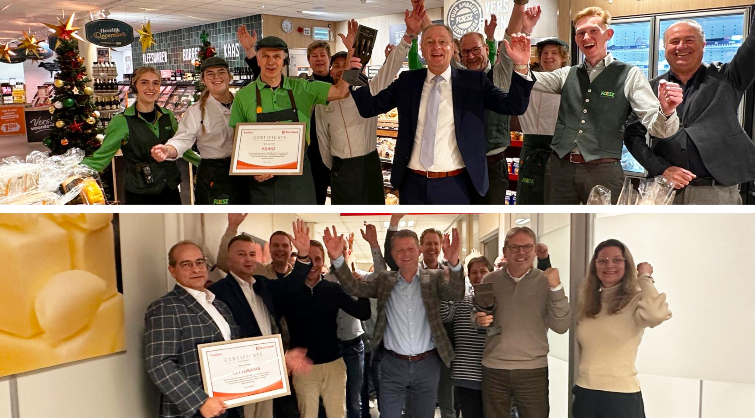 Winnaars van het Kerstrapport 2025 Poiesz en Nettorama. Foto's: Distrifood