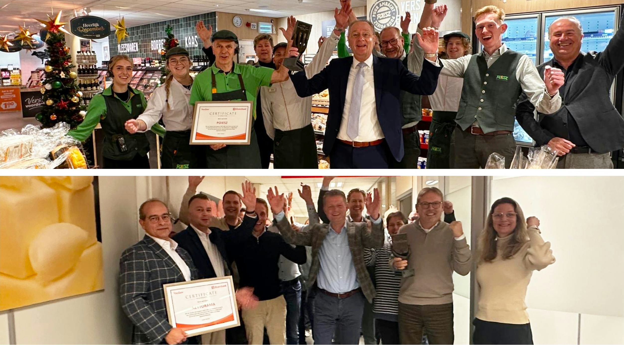Winnaars van het Kerstrapport 2025 Poiesz en Nettorama. Foto's: Distrifood