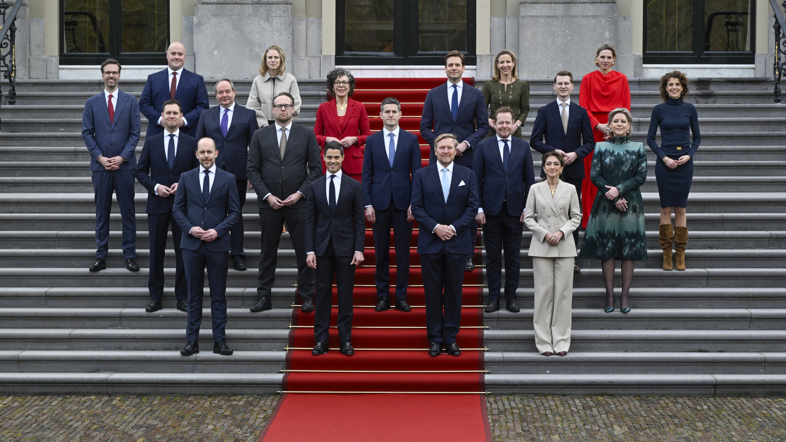 Bordesfoto bij Paleis Huis ten Bosch tijdens presentatie kabinet-Jetten. Foto: ANP