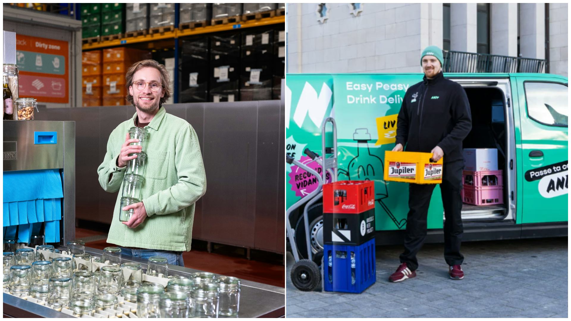 Pieter Pot-oprichter Jouri Schoemaker (L) en een Andy-bezorger. Foto's: ANP/Andy.be