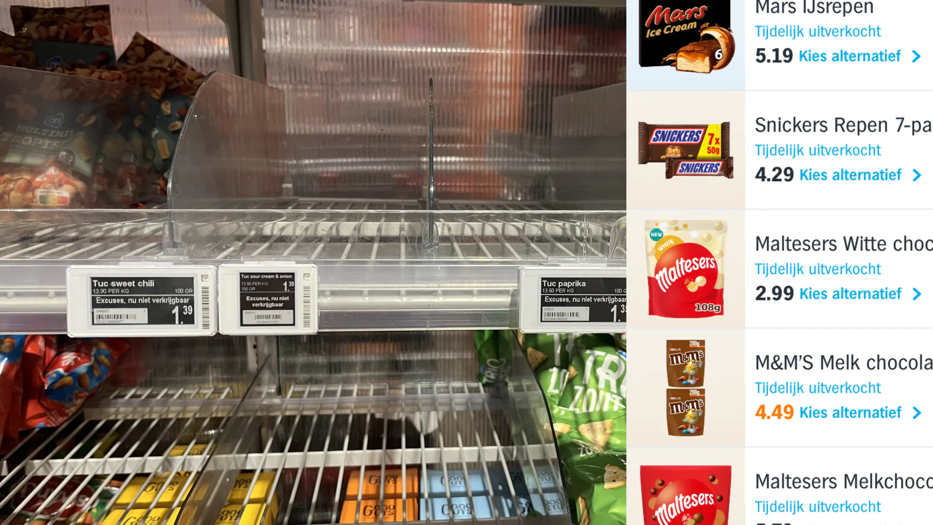 AH worstelt met lege schappen Mars en Mondelēz. Foto: Distrifood