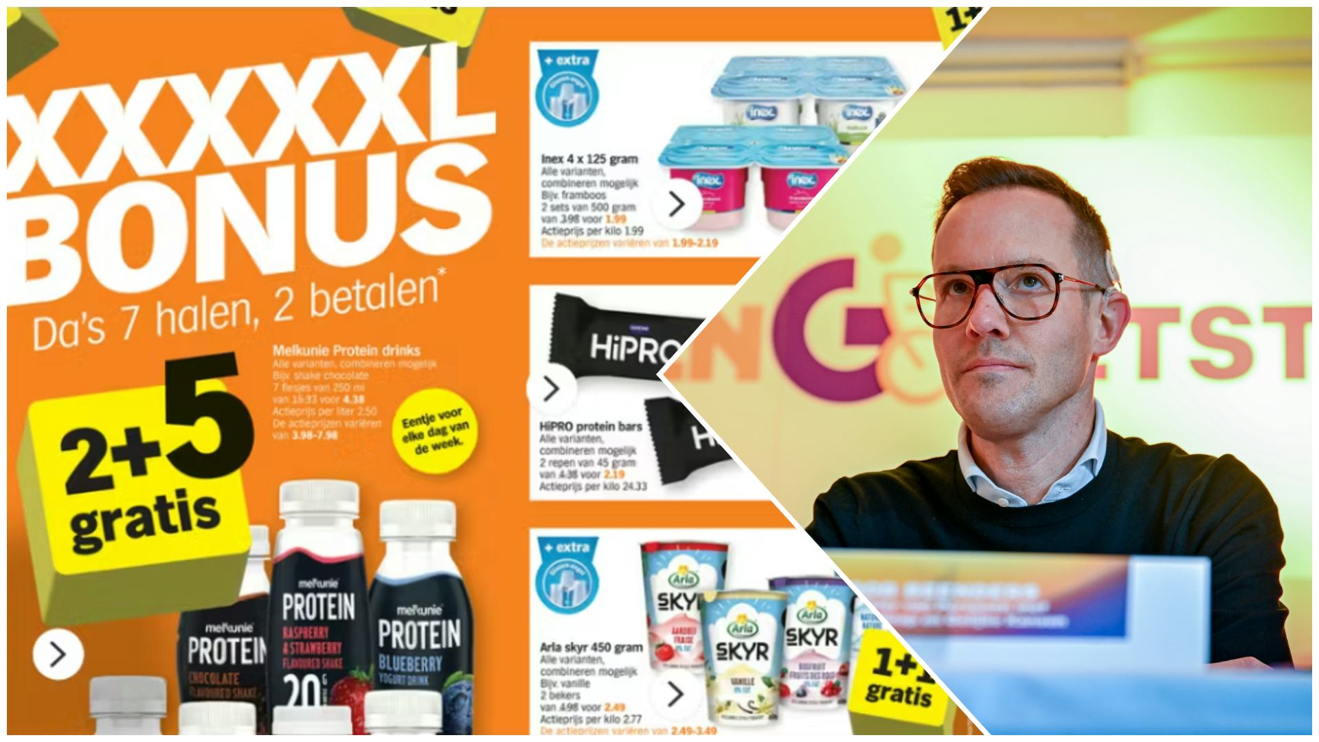 AH met 2+5-aanbieding in België / Minister Rob Beenders van Consumentenbescherming. Foto's: AH / ANP