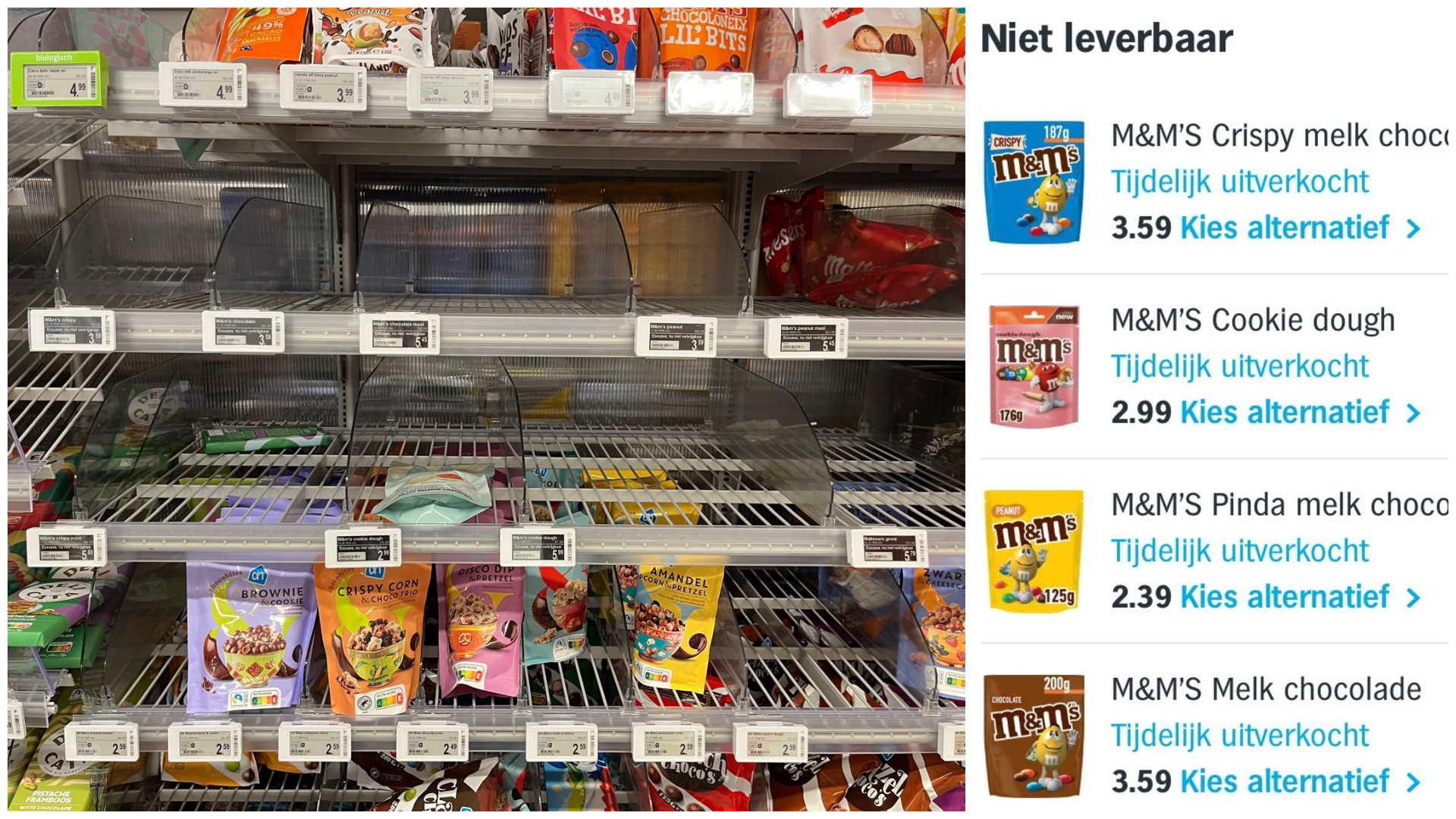 M&M'S niet leverbaar bij Albert Heijn. Foto: Distrifood