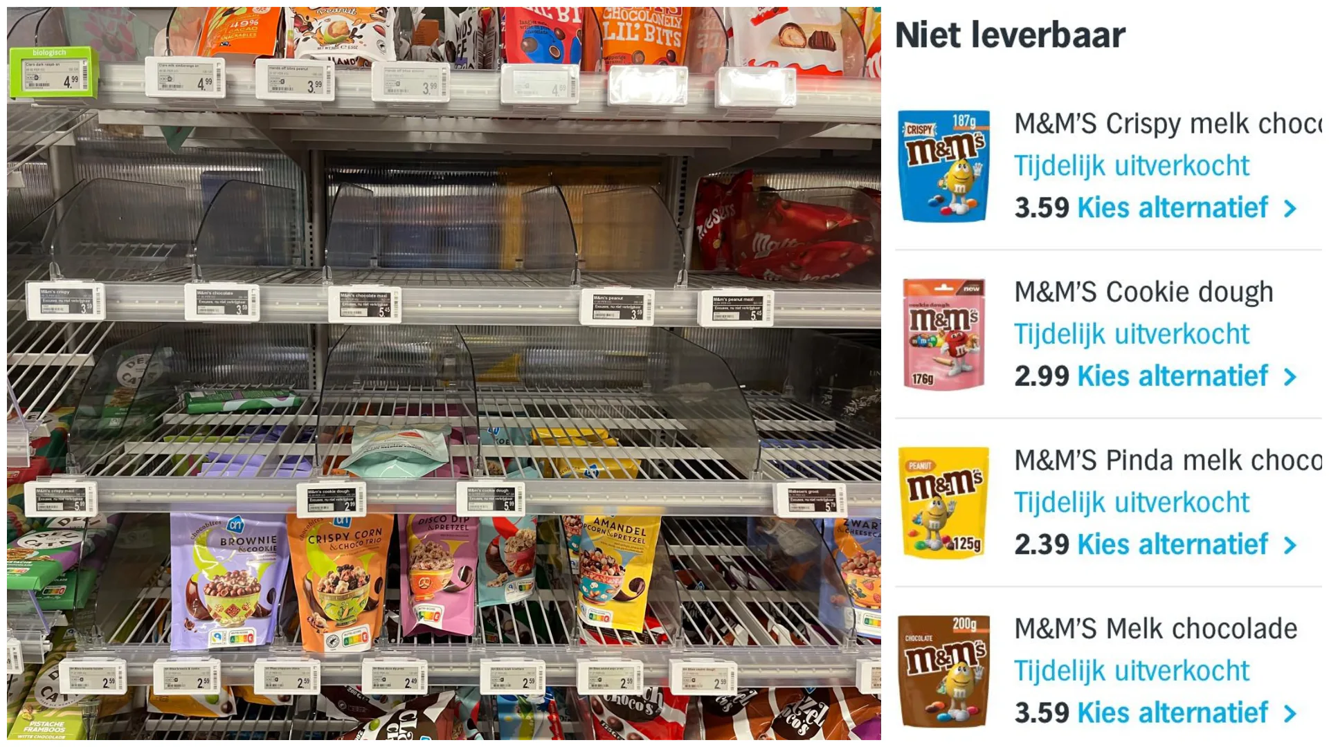 M&M'S niet leverbaar bij Albert Heijn. Foto: Distrifood