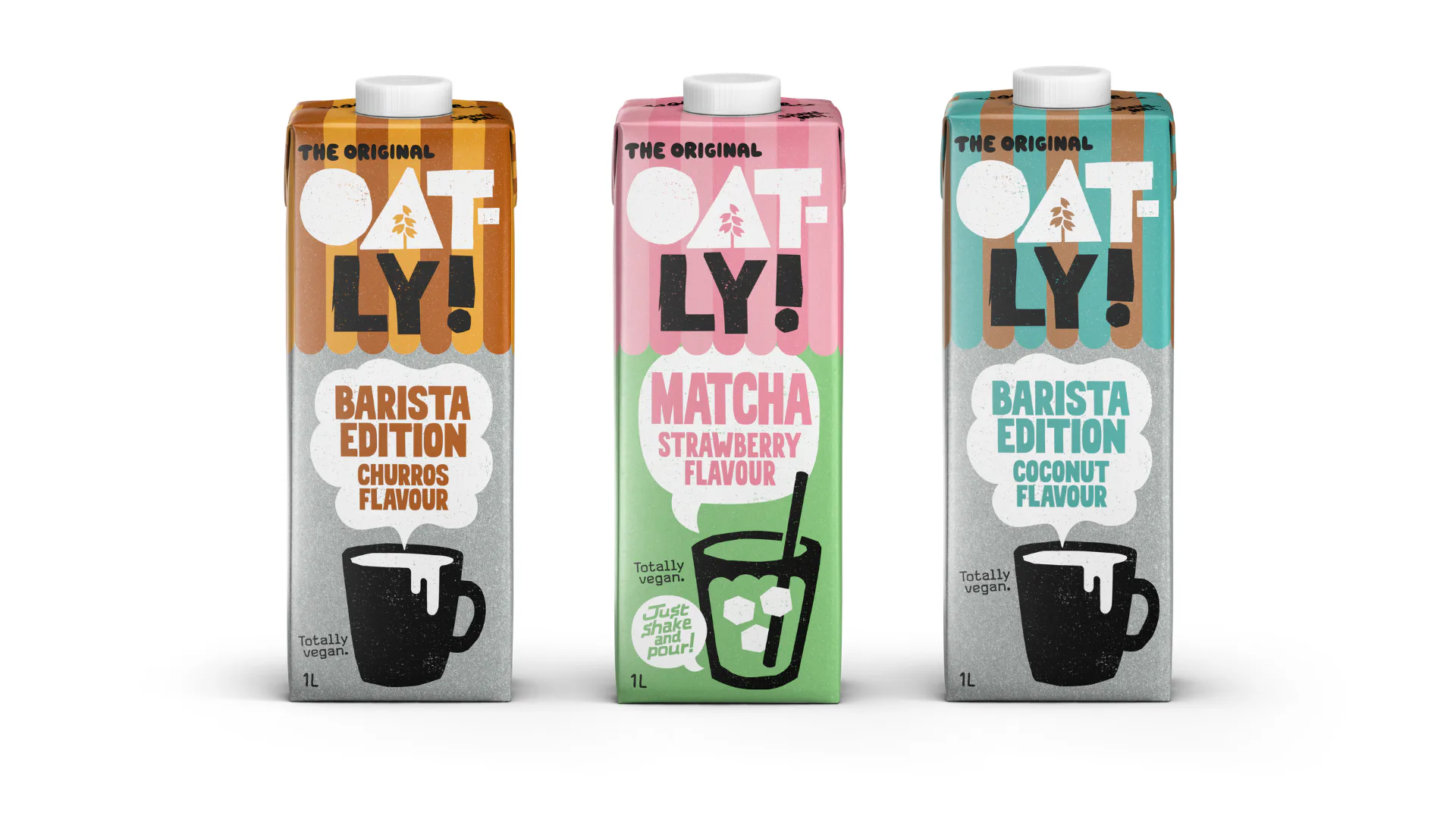 Drie nieuwe smaken van Oatly. Foto: Oatly