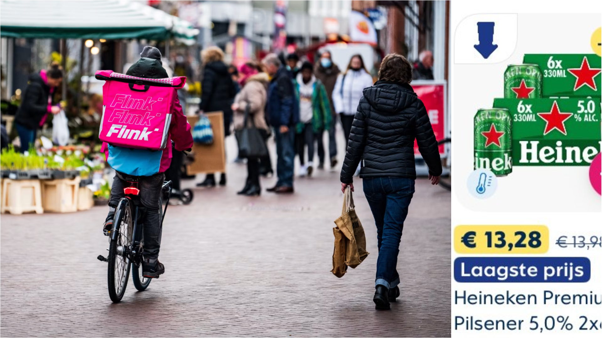 Flink belooft de laagste prijs. Foto: Distrifood en screenshot Flink-app
