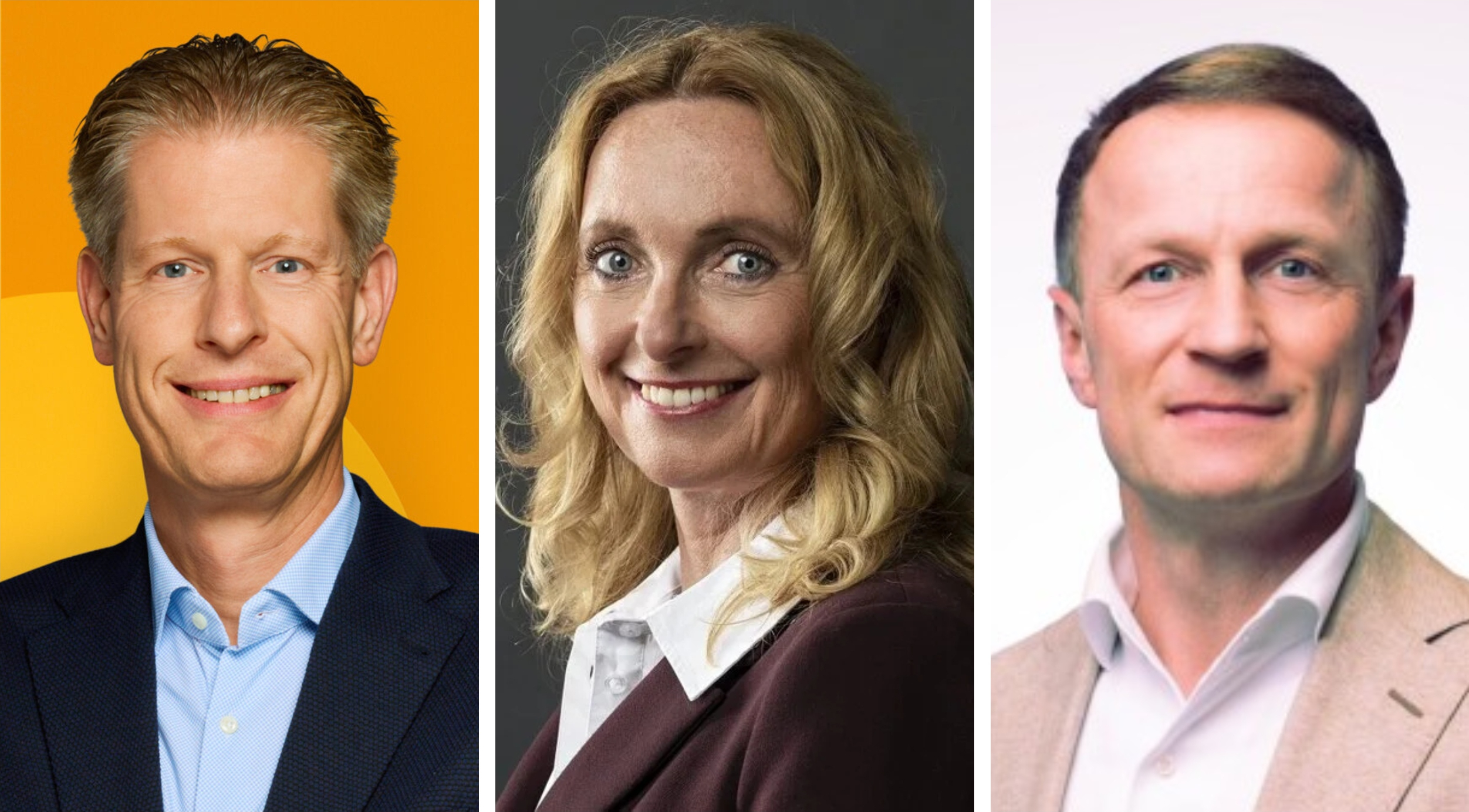 Van links naar rechts: Wibo van Wijk, Elizabeth Goezinne en Bert Ruijs. Foto's: Jumbo, Hoogvliet en Lidl