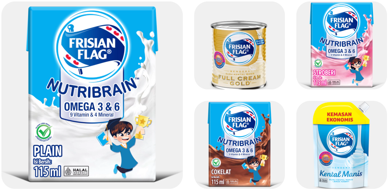 Frisian Flag Indonesia-producten. Screenshot: FrieslandCampina.com