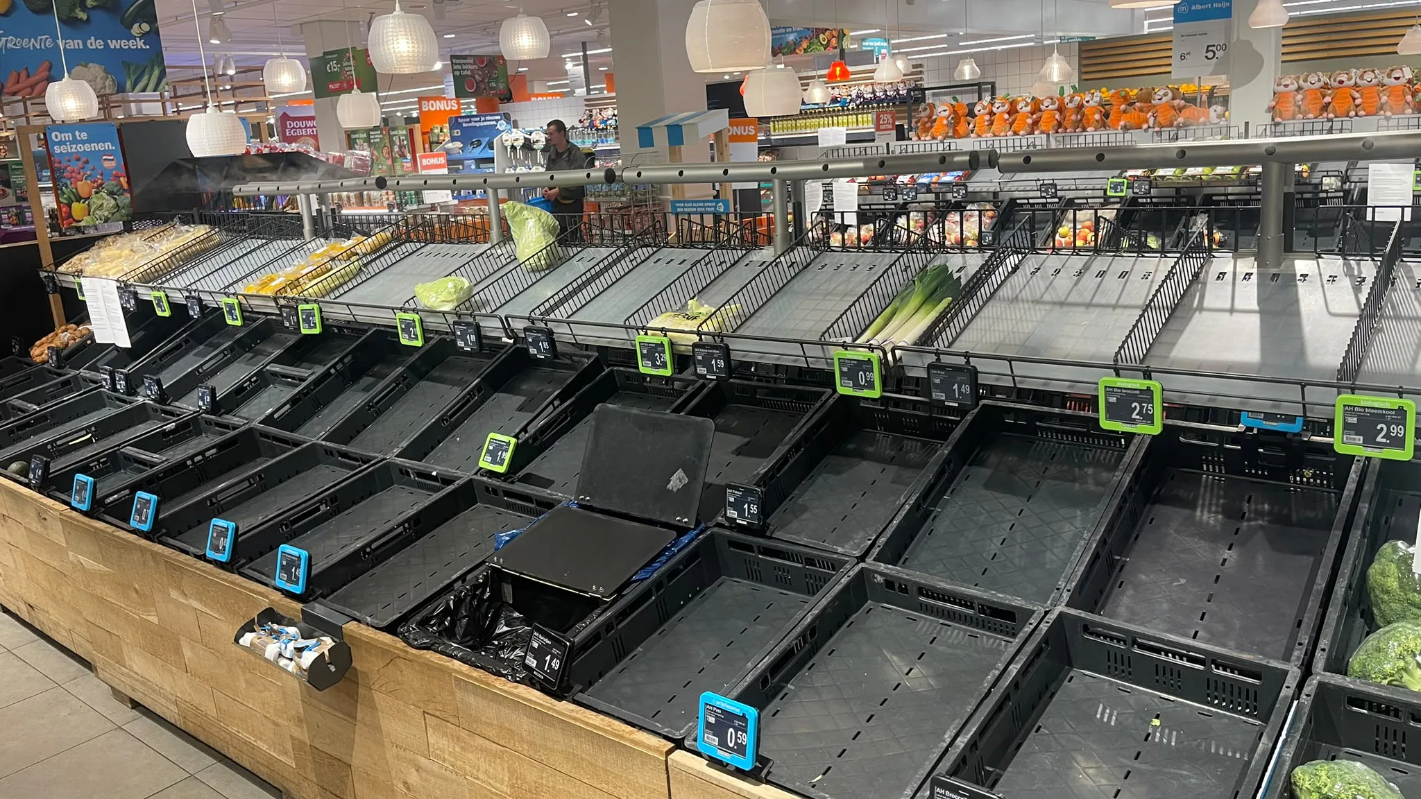 Deze Albert Heijn-supermarkt is helemaal leeg op de agf-afdeling. Foto: Distrifood